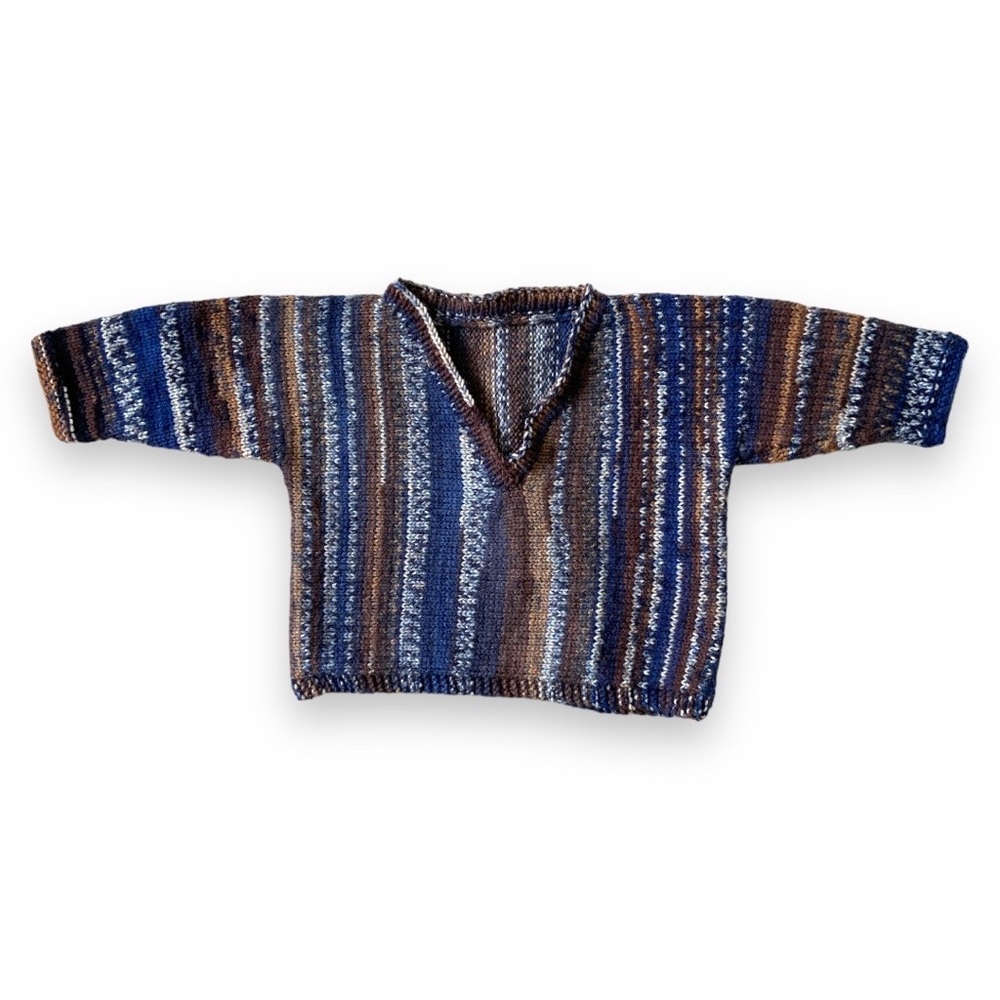 HANDMADE WOOL Hand Knit Sweater Sweatshirt Jacket Jumper Pullover Cozy Blue